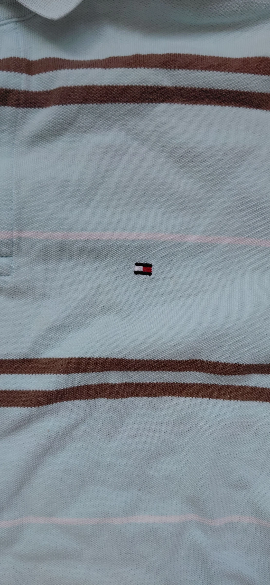 Tommy Hilfiger Polo Masculino Listrado Azul Céu Marrom Tamanho G Vintage Casual Old Money – photo 7